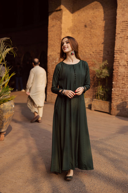 Raw Silk Frock-Bottle Green