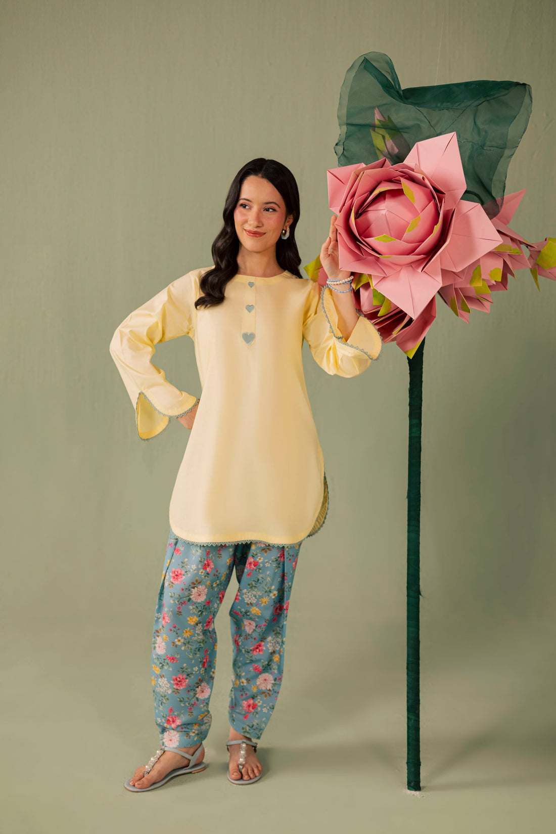 2PC Printed Solid Shalwar Kameez - AZ09