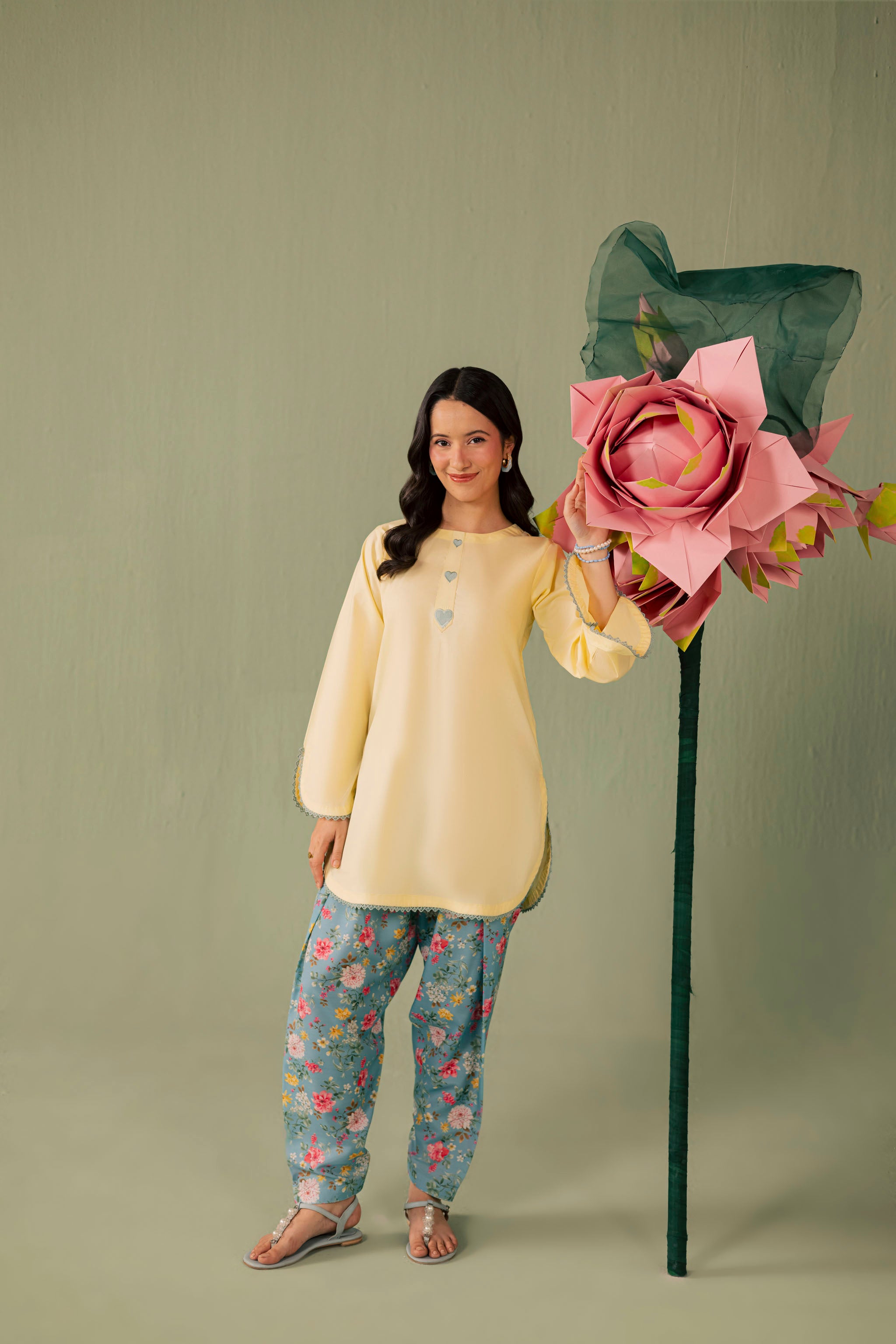 2PC Printed Solid Shalwar Kameez - AZ09
