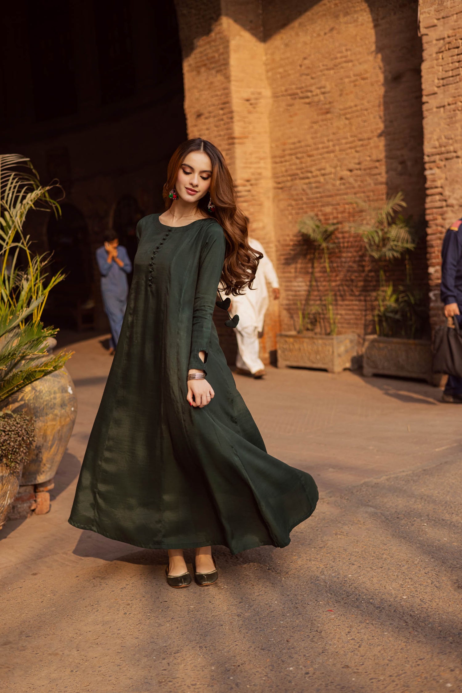 Raw Silk Frock-Bottle Green