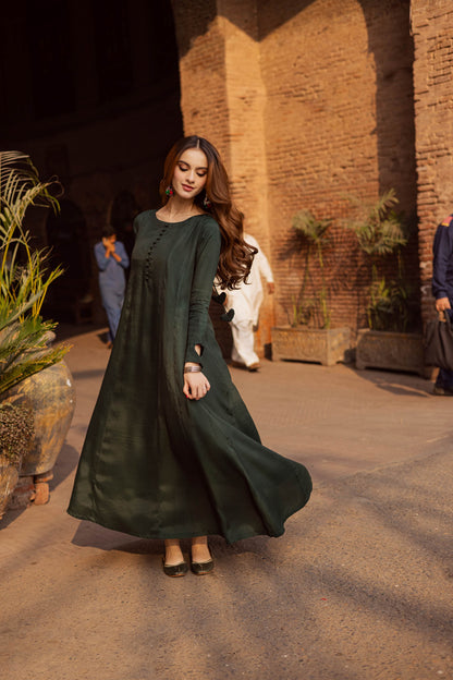 Raw Silk Frock-Bottle Green
