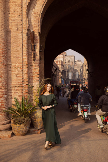 Raw Silk Frock-Bottle Green