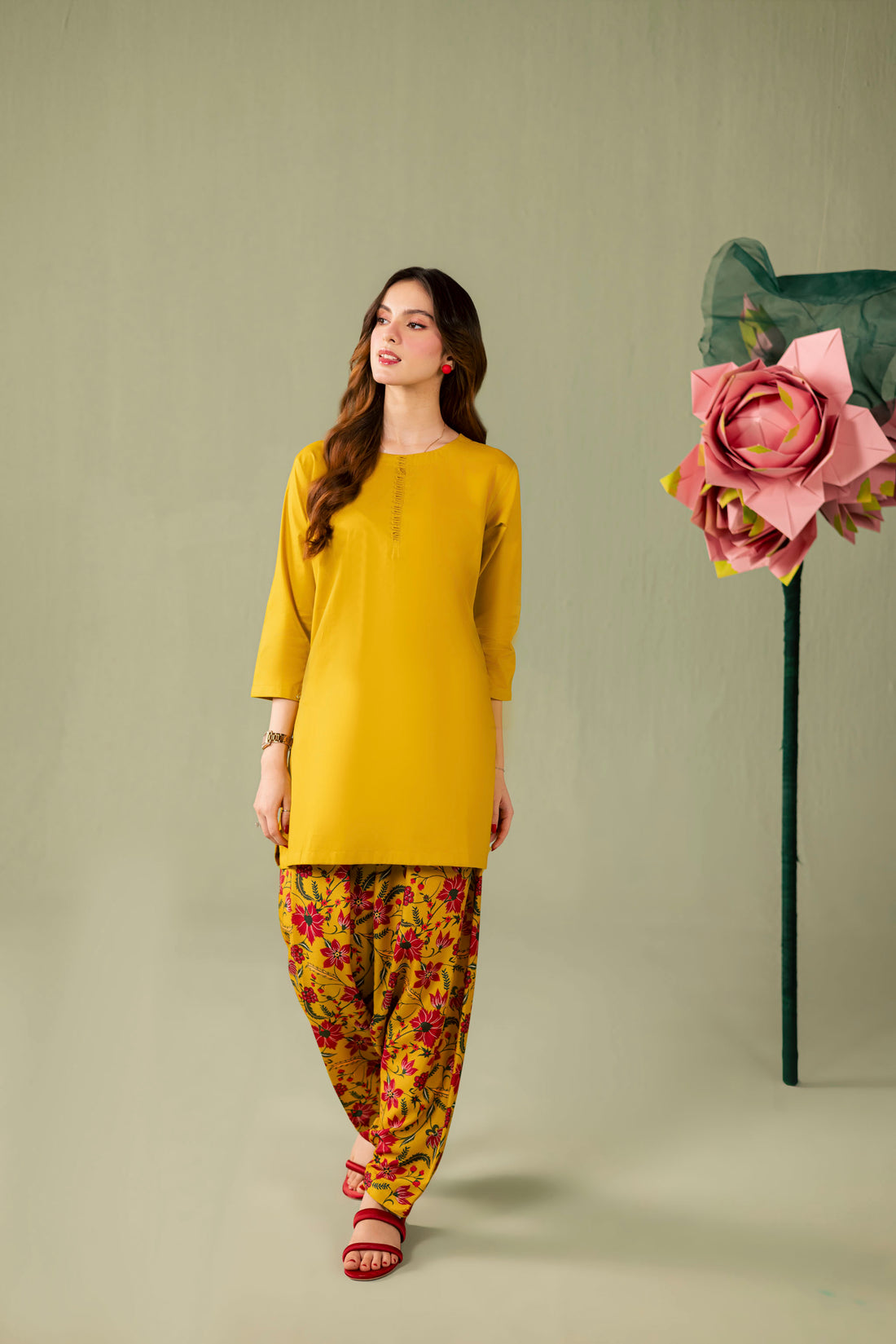 2PC Printed Solid Shalwar Kameez - AZ01