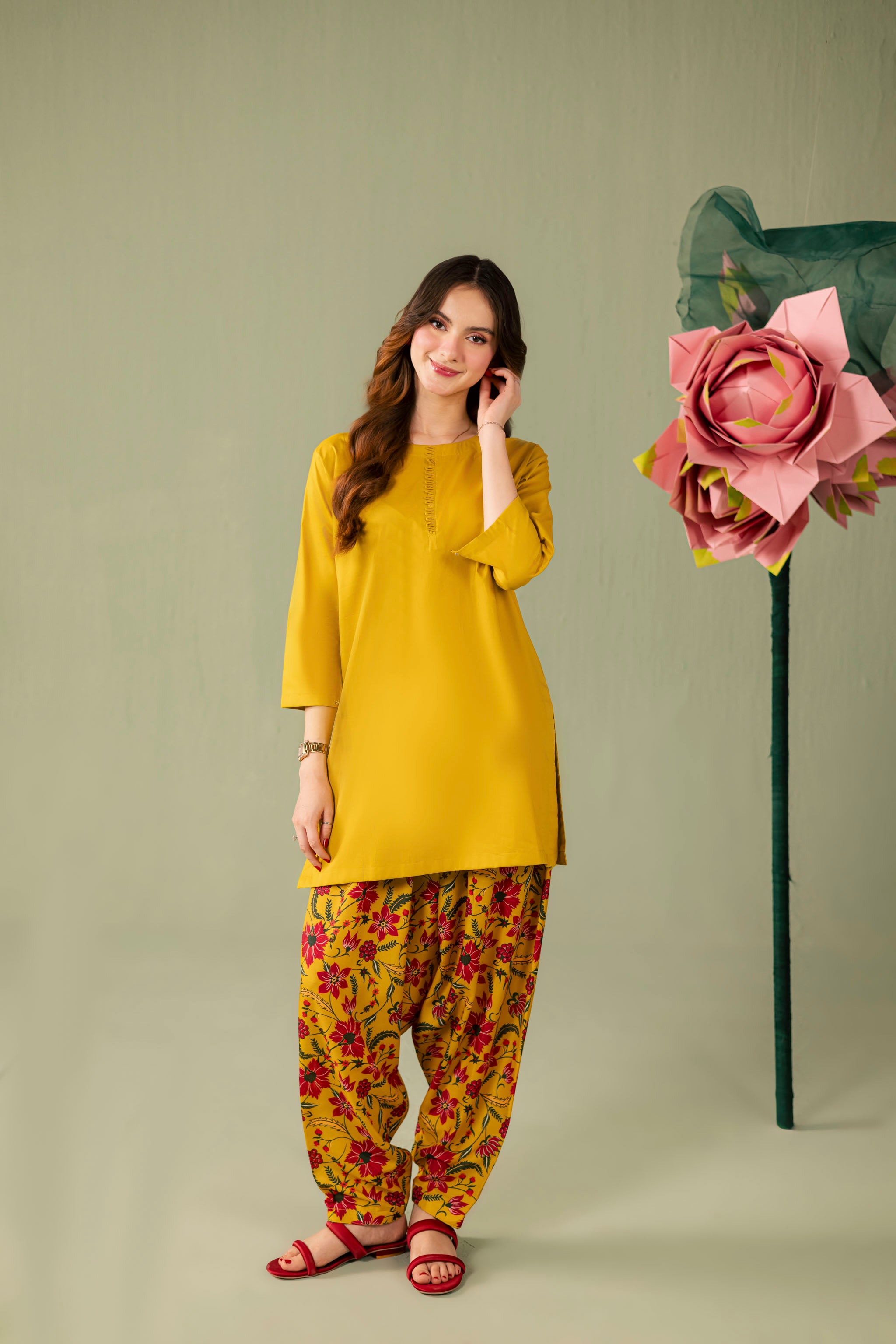 2PC Printed Solid Shalwar Kameez - AZ01