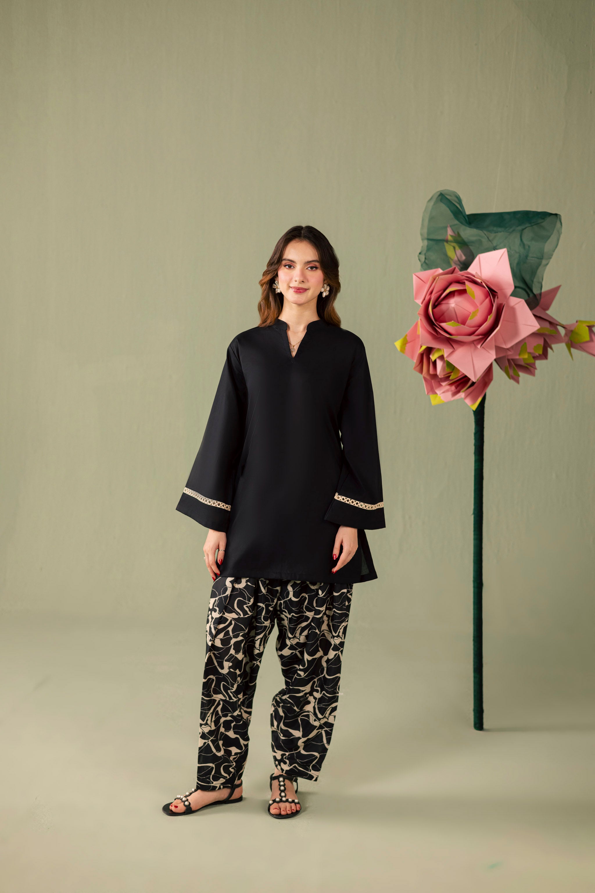 2PC Printed Solid Shalwar Kameez - AZ11