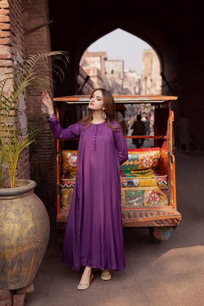 Raw Silk Frock-Purple