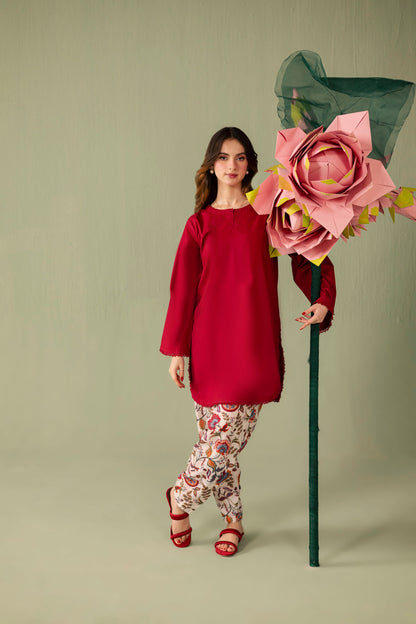 2PC Printed Solid Shalwar Kameez - AZ08