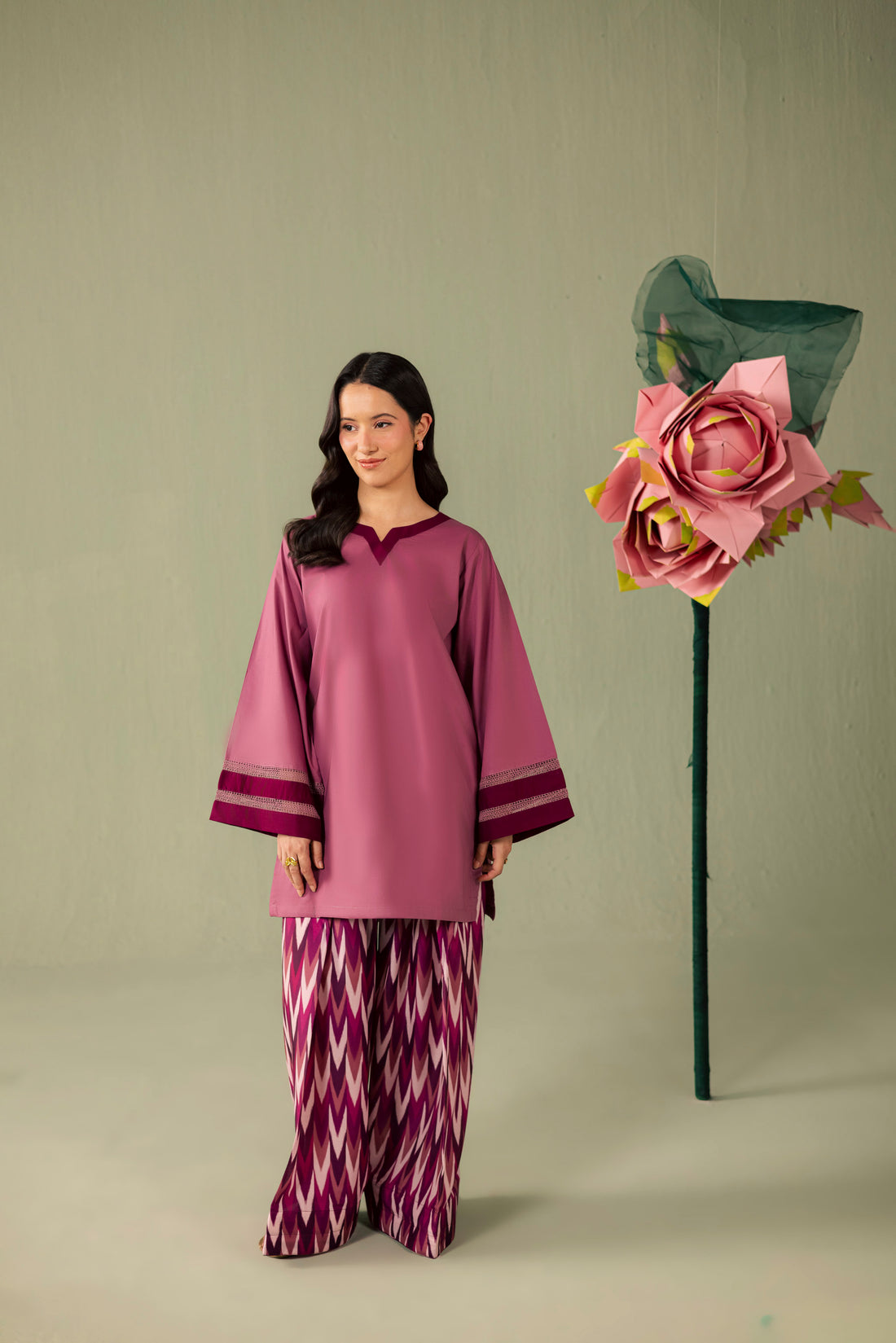 2PC Printed Solid Shalwar Kameez - AZ14