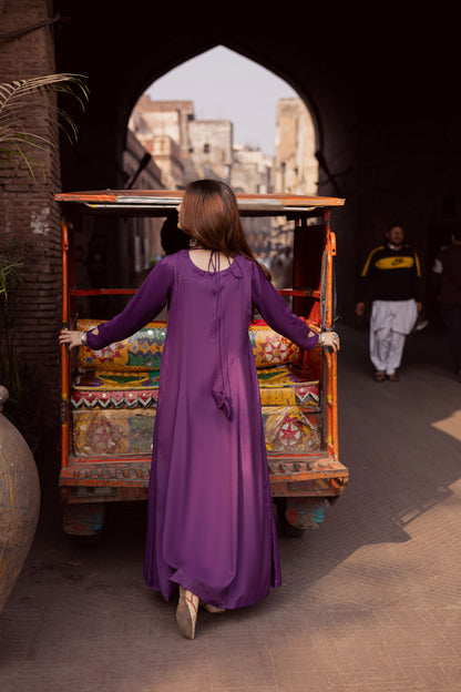 Raw Silk Frock-Purple