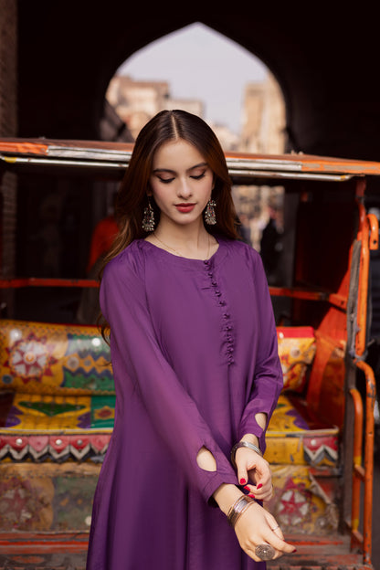 Raw Silk Frock-Purple