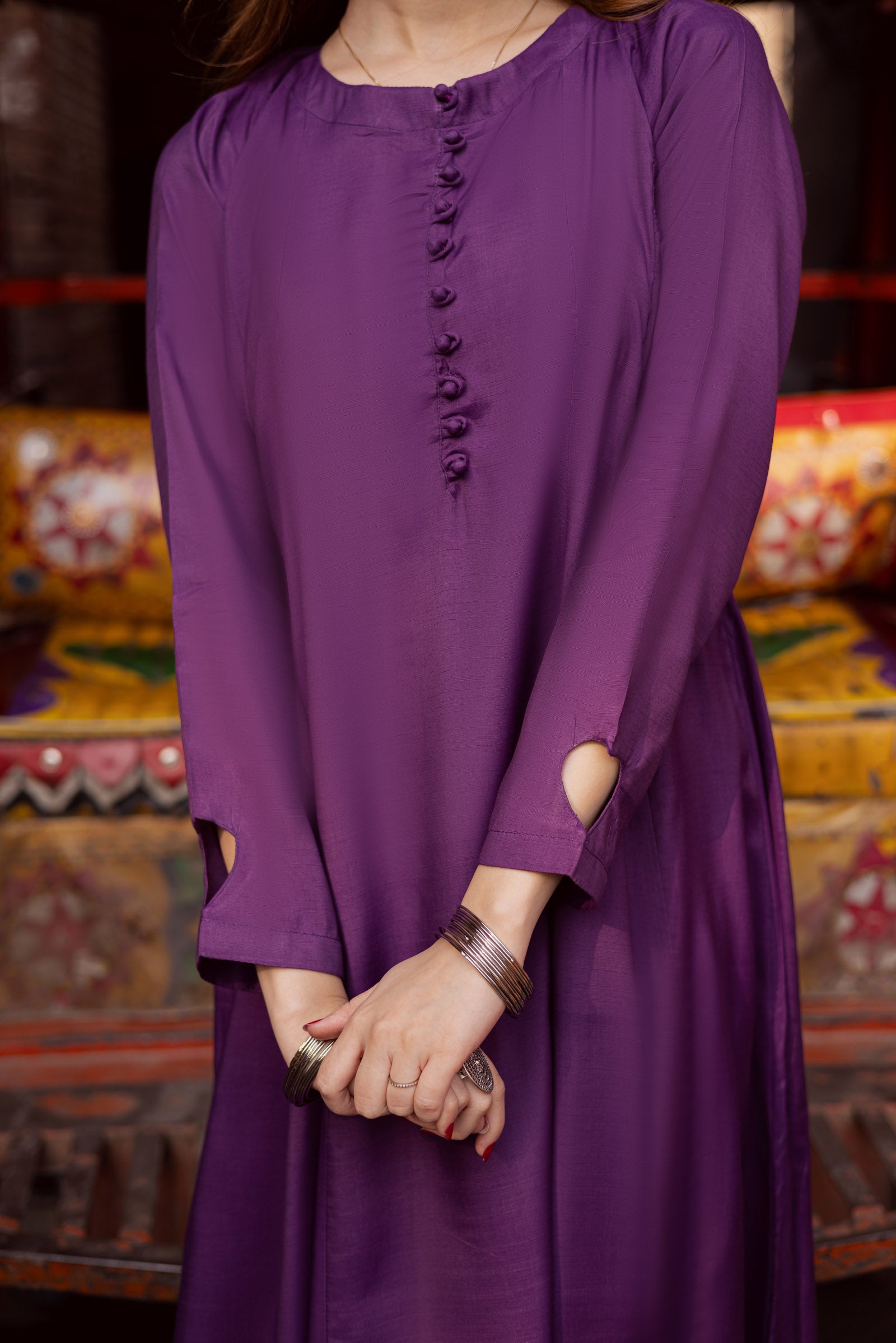 Raw Silk Frock-Purple