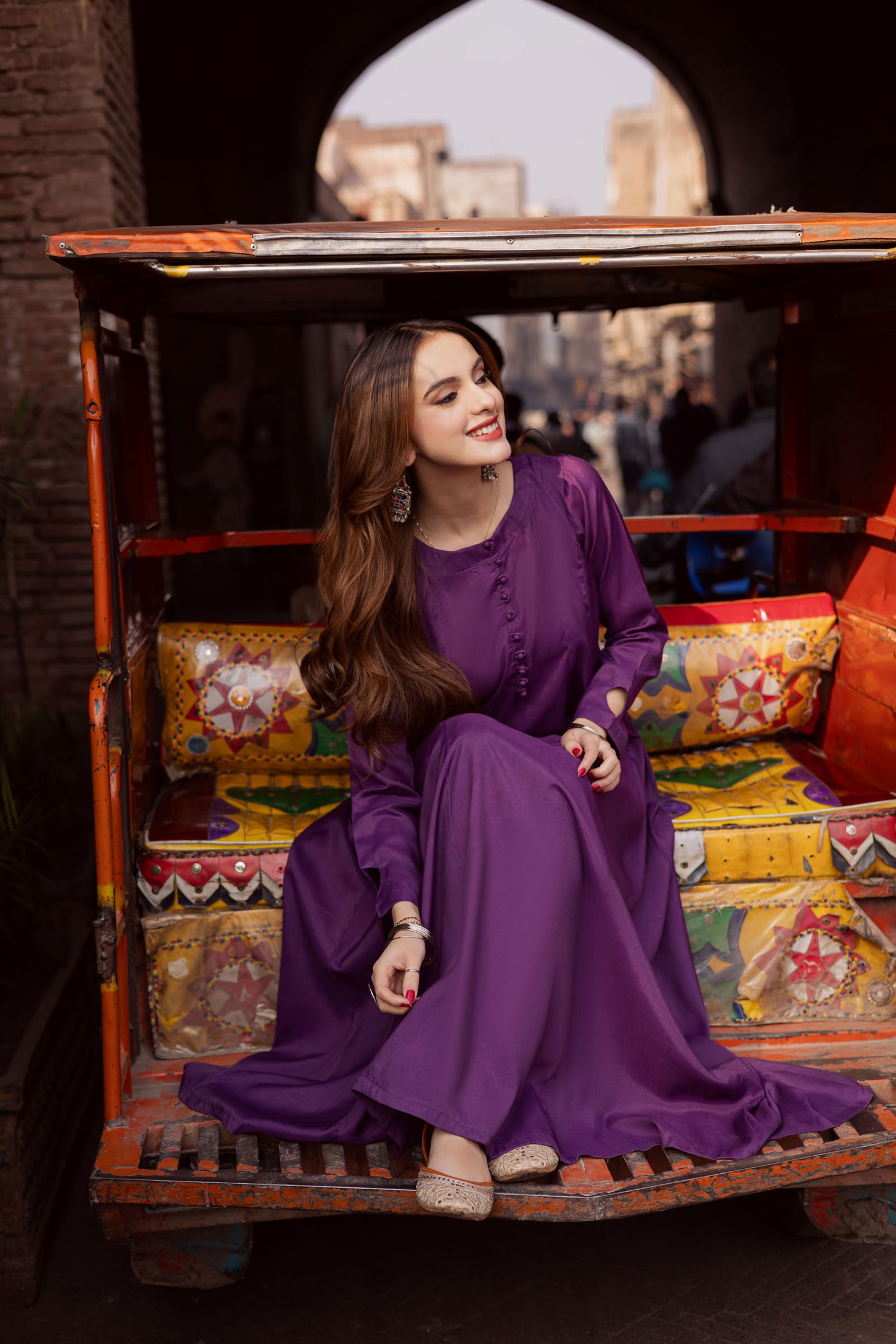 Raw Silk Frock-Purple