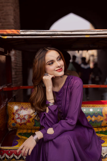 Raw Silk Frock-Purple