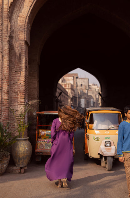 Raw Silk Frock-Purple