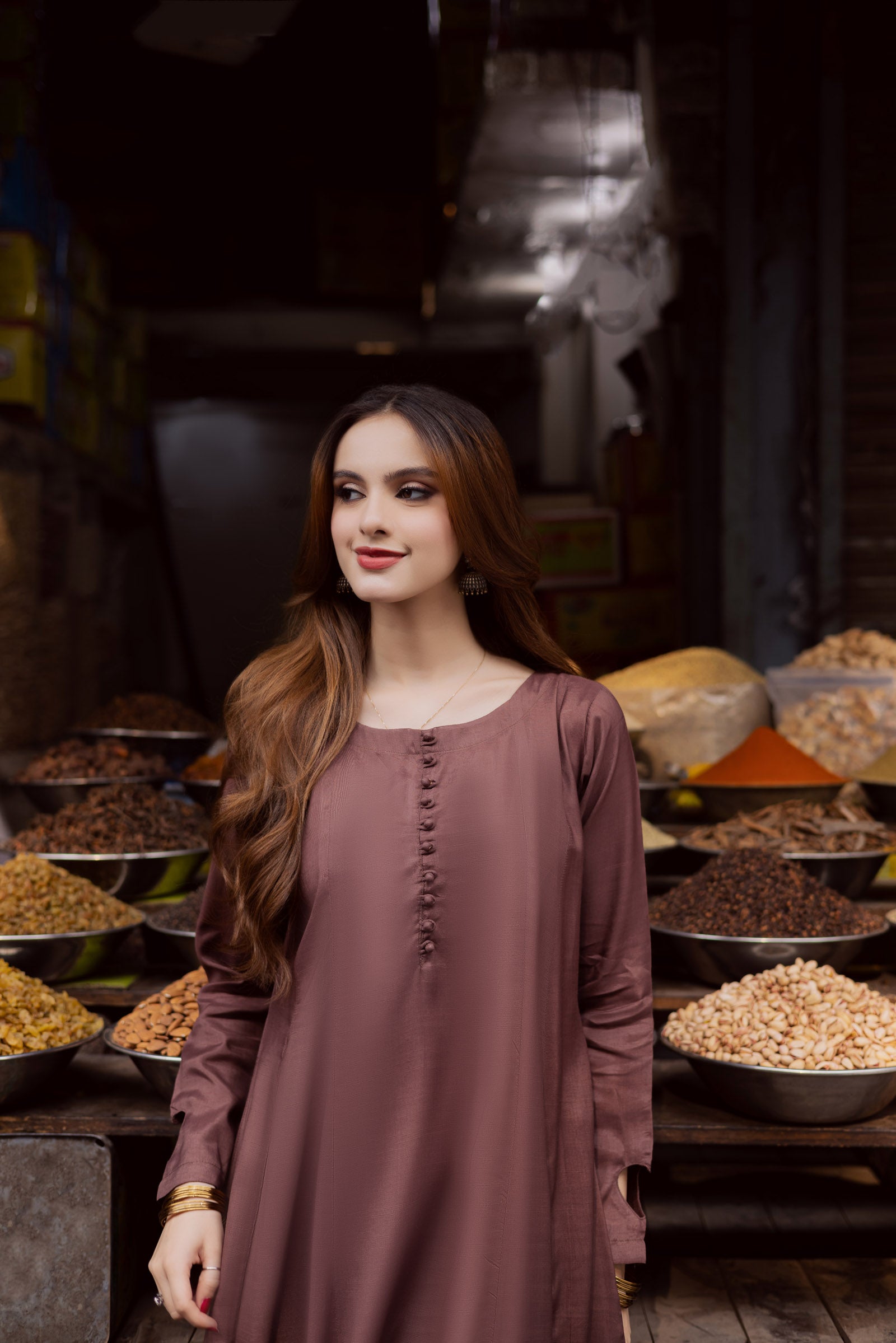 Raw Silk Frock-Chocolate Brown