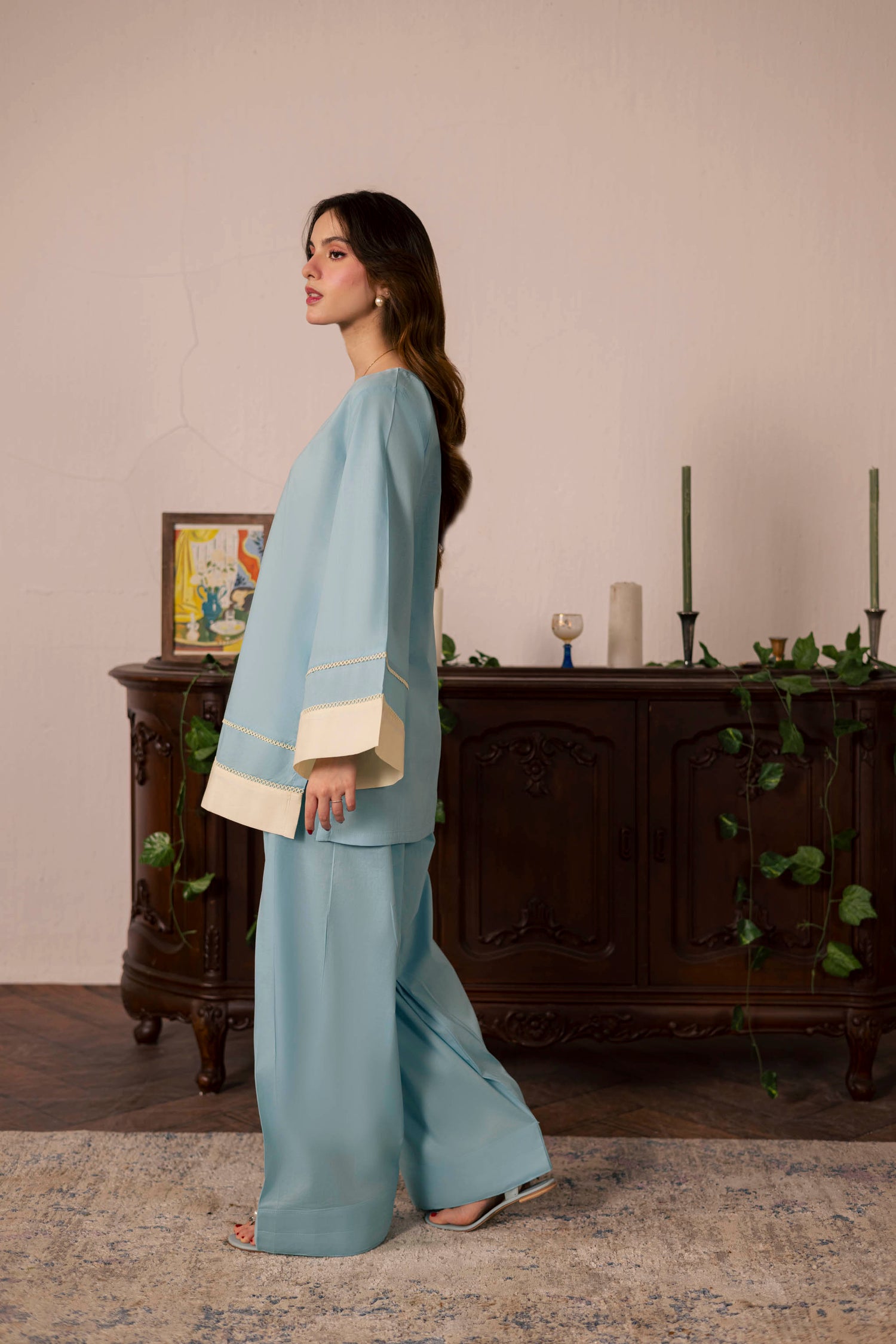 2PC Solid Colour Block Dress - 06 Sky Blue