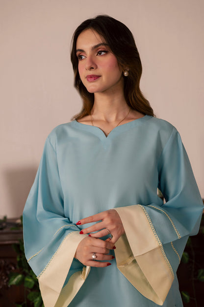 2PC Solid Colour Block Dress - 06 Sky Blue