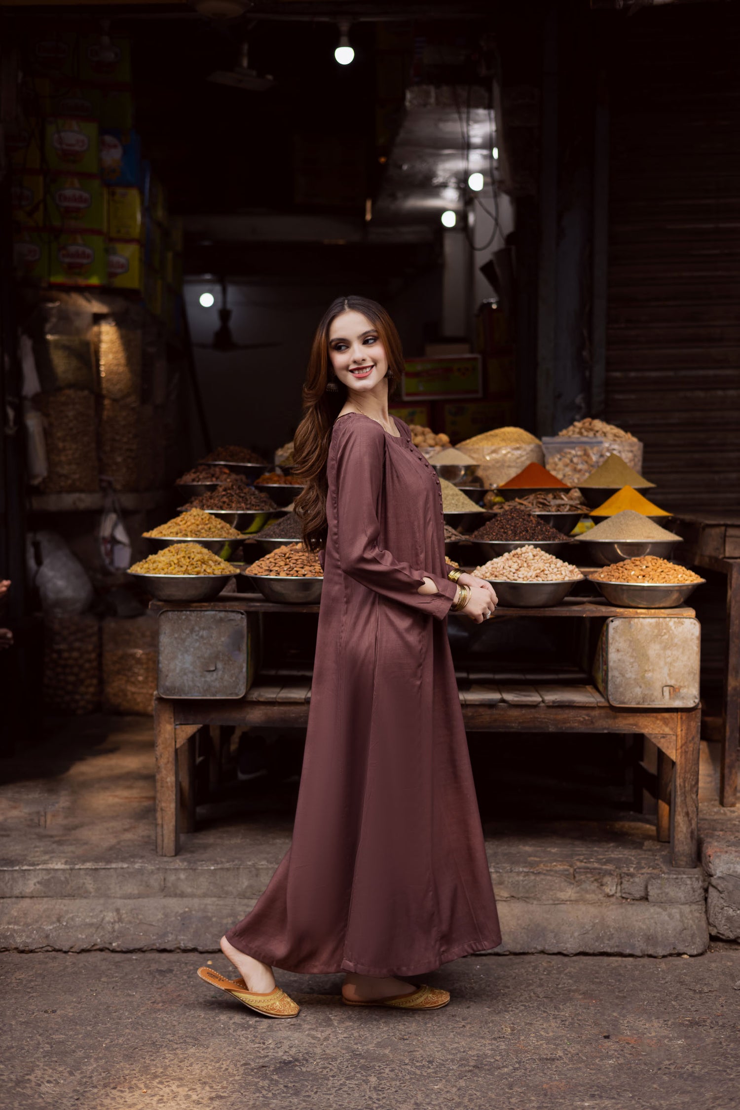 Raw Silk Frock-Chocolate Brown