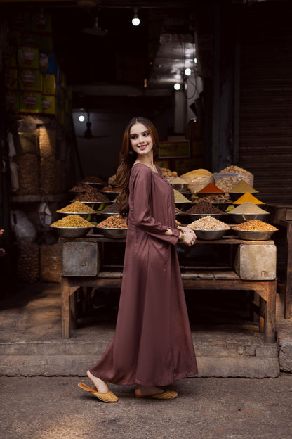 Raw Silk Frock-Chocolate Brown