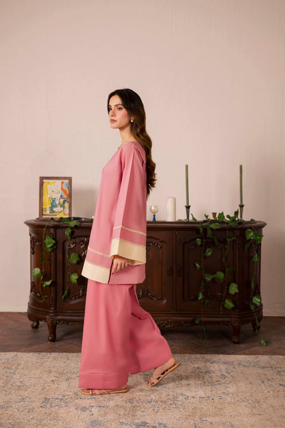 2PC Solid Colour Block Dress - 05 Pink
