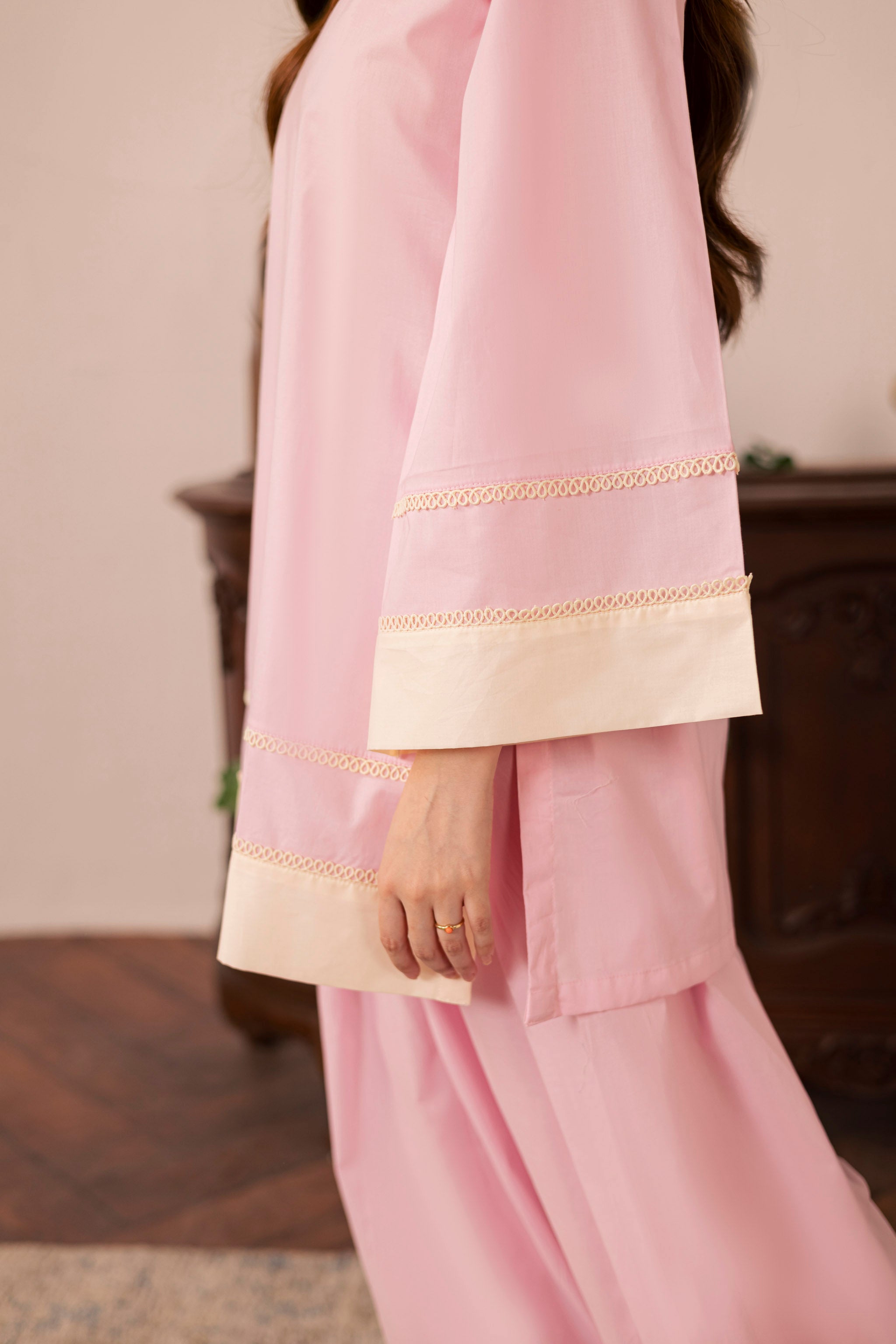 2PC Solid Colour Block Dress - 02 Powder Pink