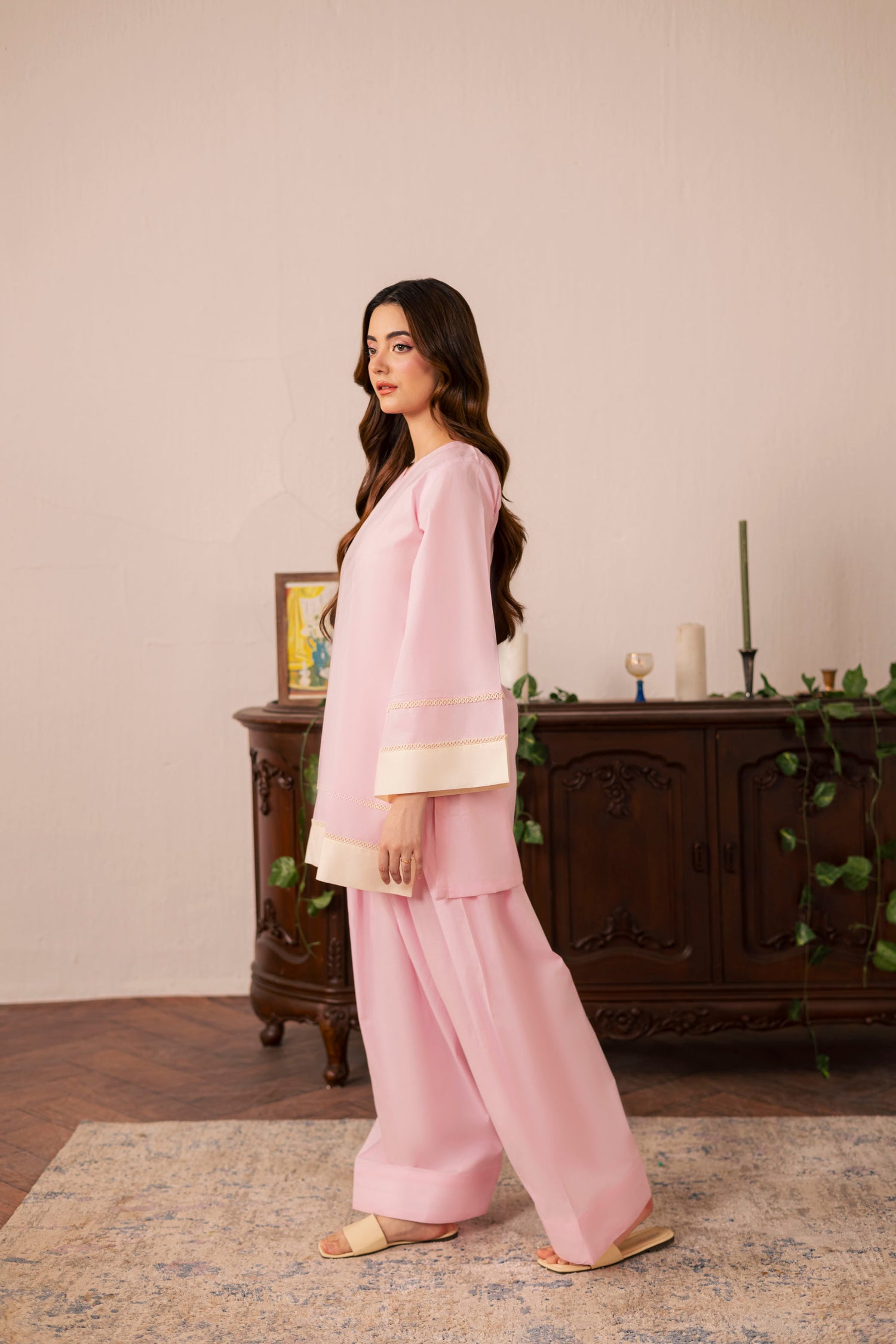 2PC Solid Colour Block Dress - 02 Powder Pink