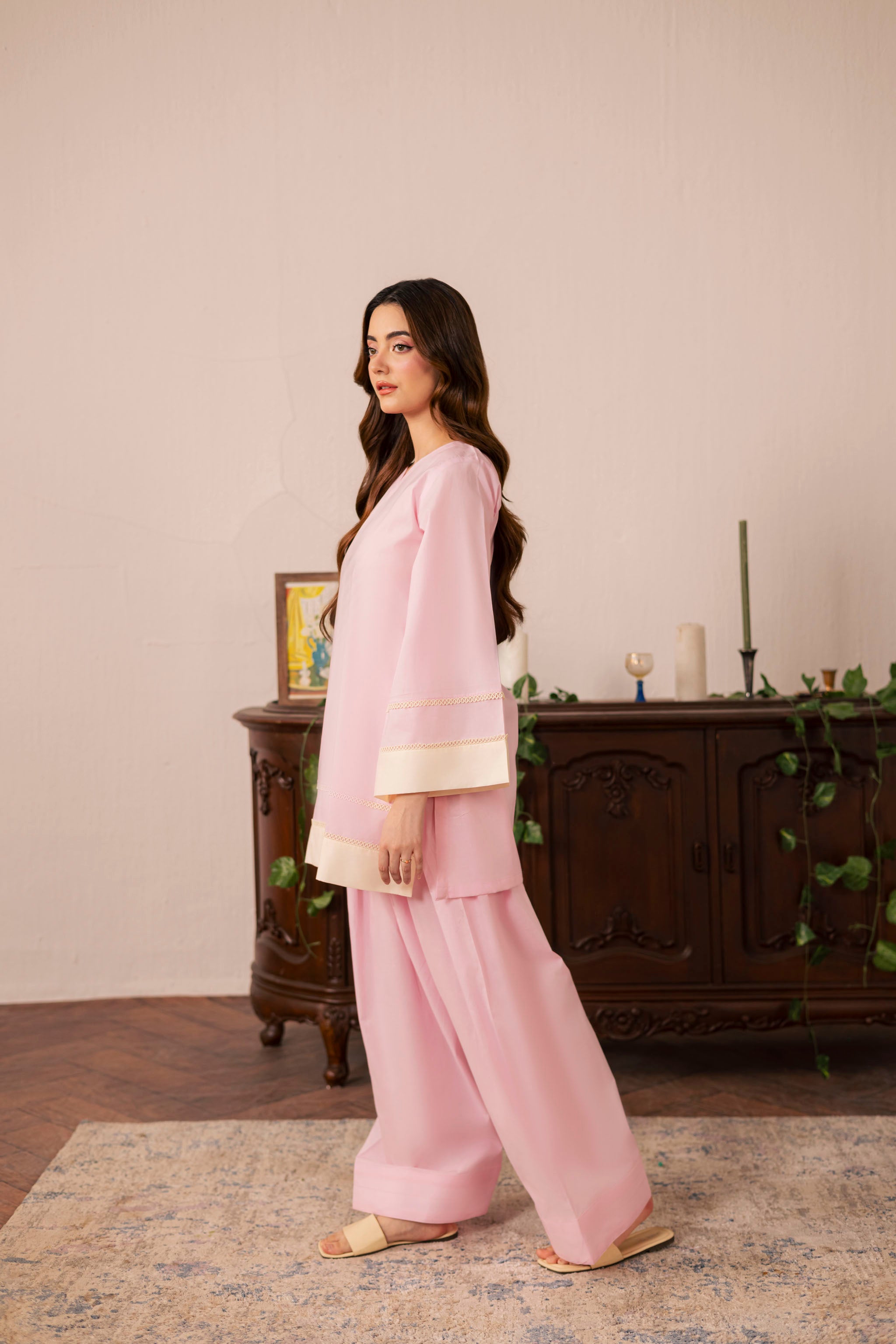 2PC Solid Colour Block Dress - 02 Powder Pink