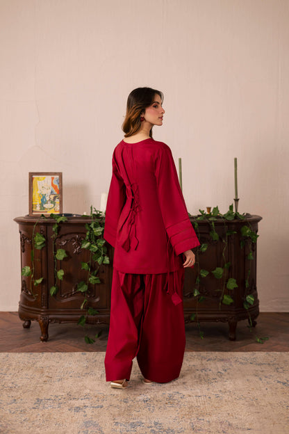 2PC Corset Dress - 01 Maroon