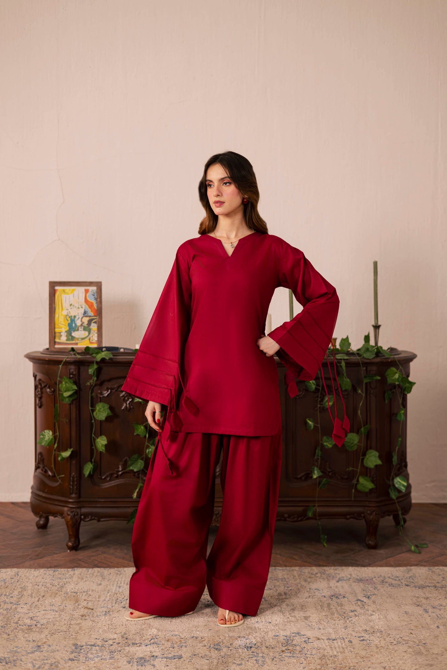 2PC Corset Dress - 01 Maroon