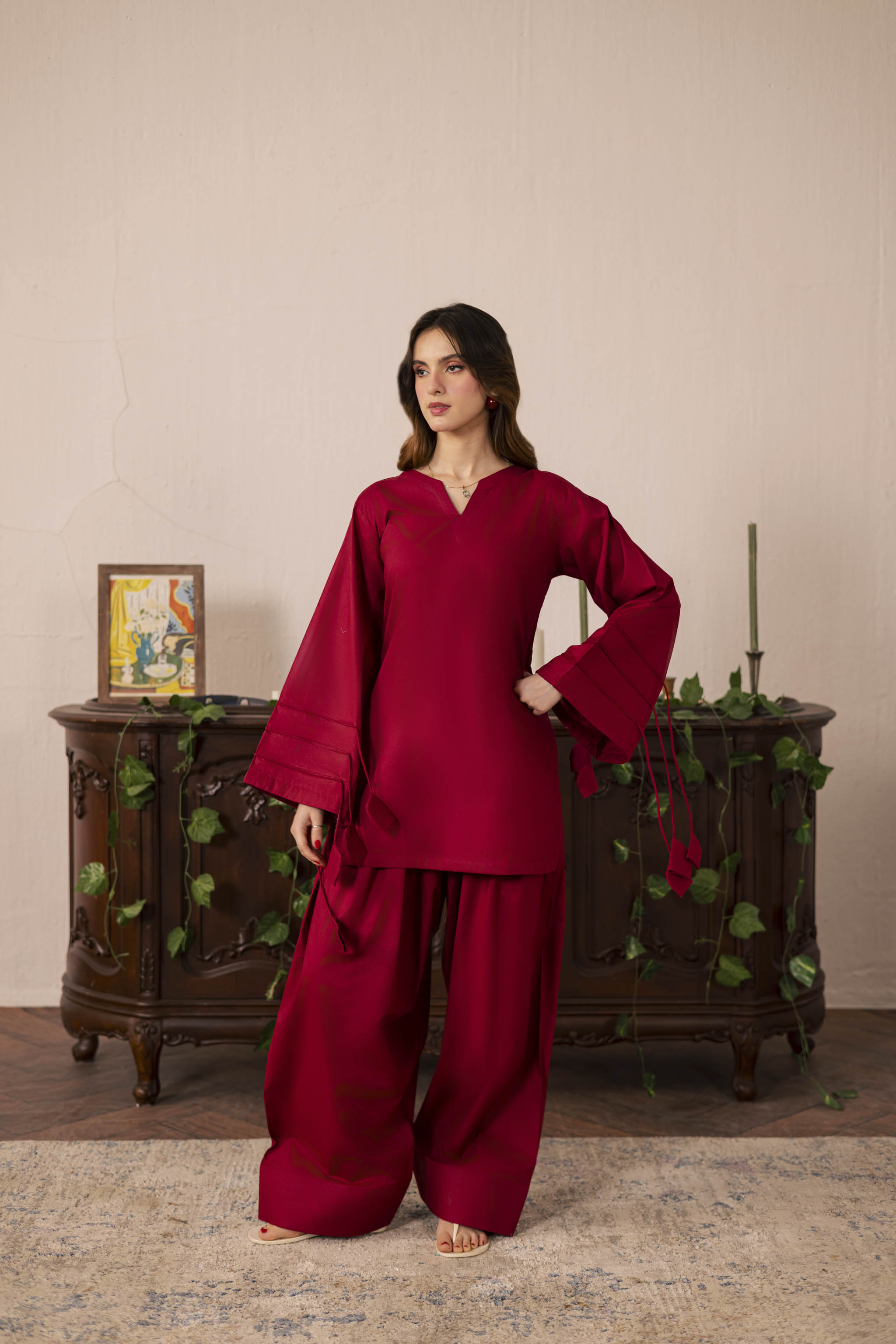 2PC Corset Dress - 01 Maroon
