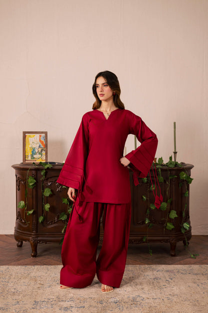 2PC Corset Dress - 01 Maroon