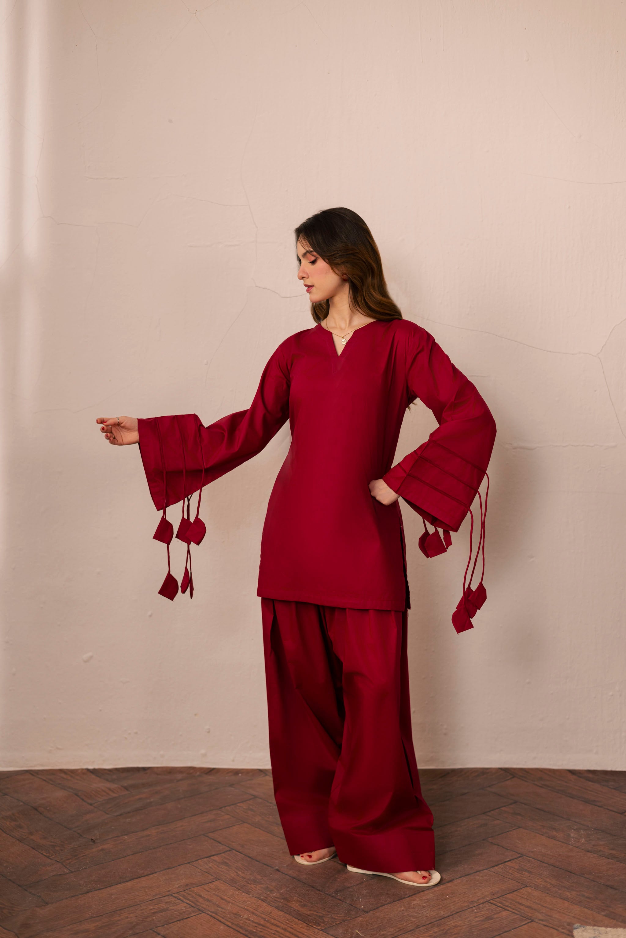 2PC Corset Dress - 01 Maroon