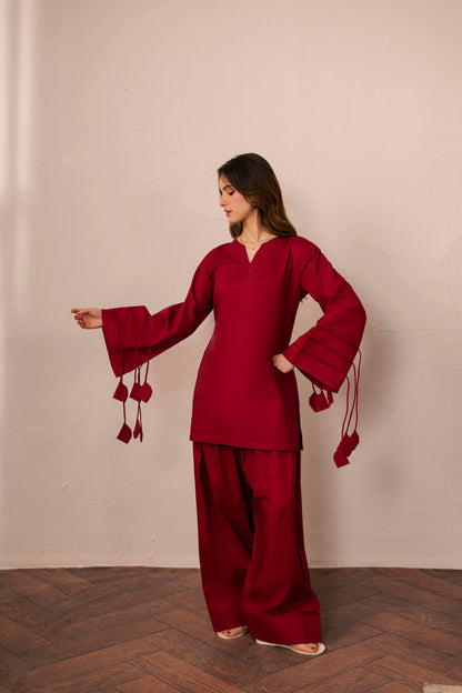 2PC Corset Dress - 01 Maroon
