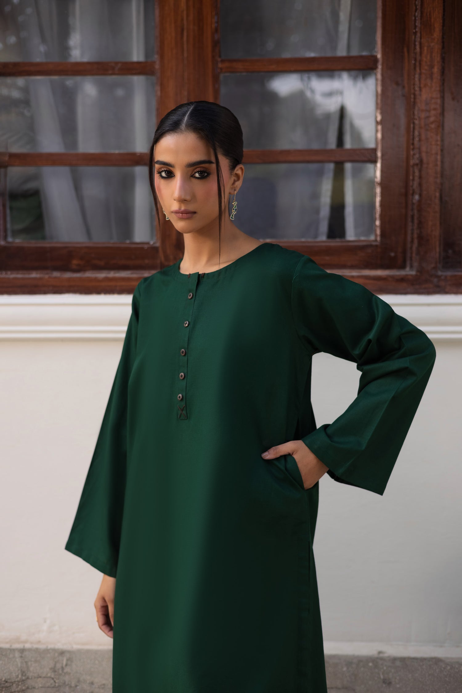 2 PC Khaddar Solid CSK 02 - Bottle Green