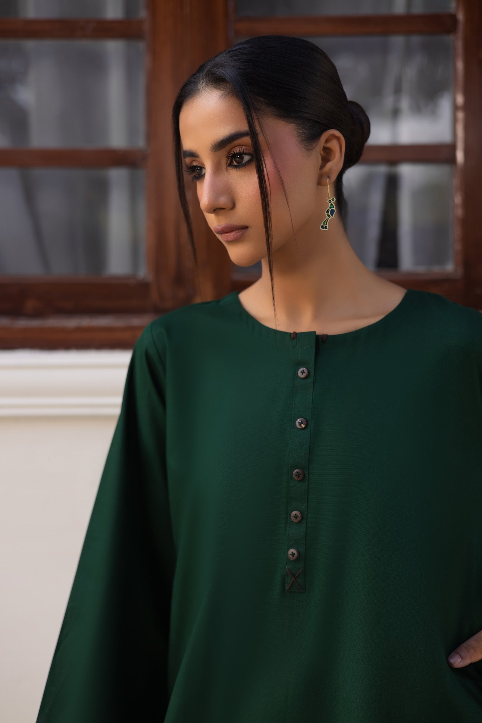 2 PC Khaddar Solid CSK 02 - Bottle Green