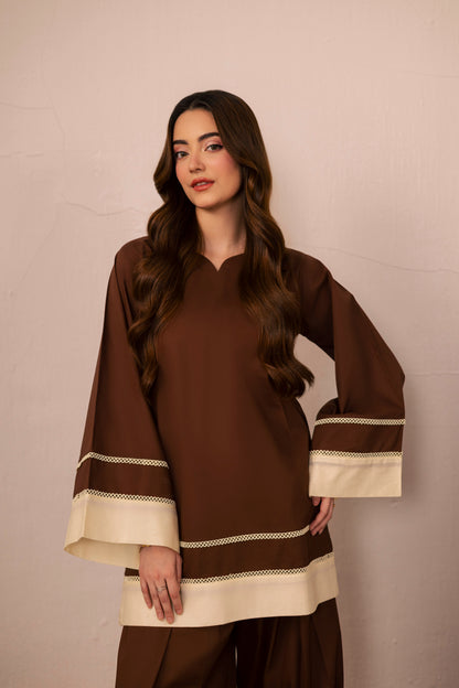 2PC Solid Colour Block Dress - 03 Dark Brown