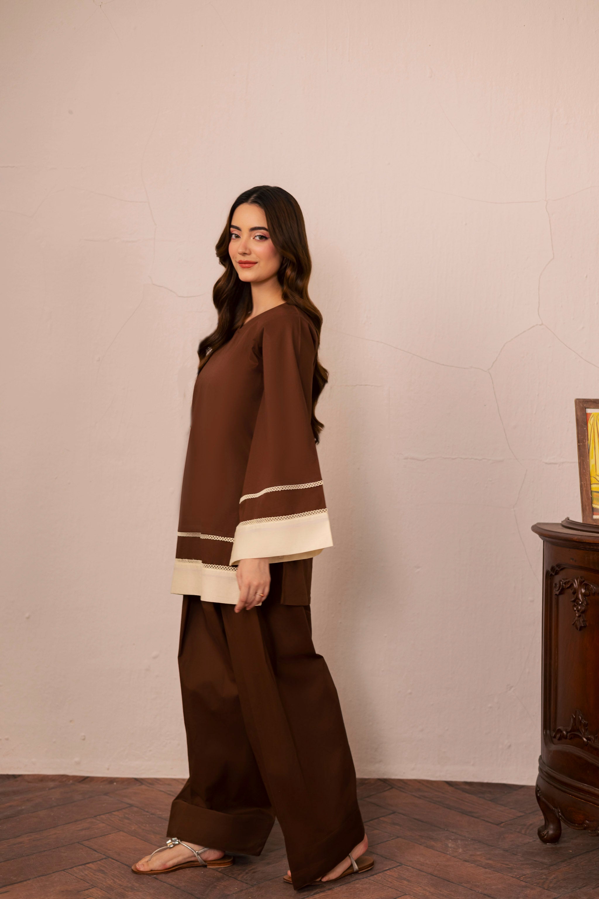 2PC Solid Colour Block Dress - 03 Dark Brown