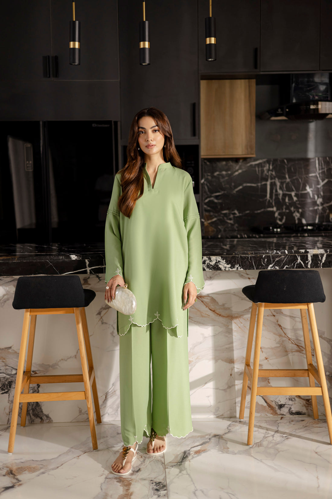 Embroidered Solid 2PC Dress - SP-04 Mint Green