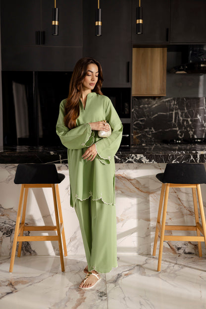 Embroidered Solid 2PC Dress - SP-04 Mint Green