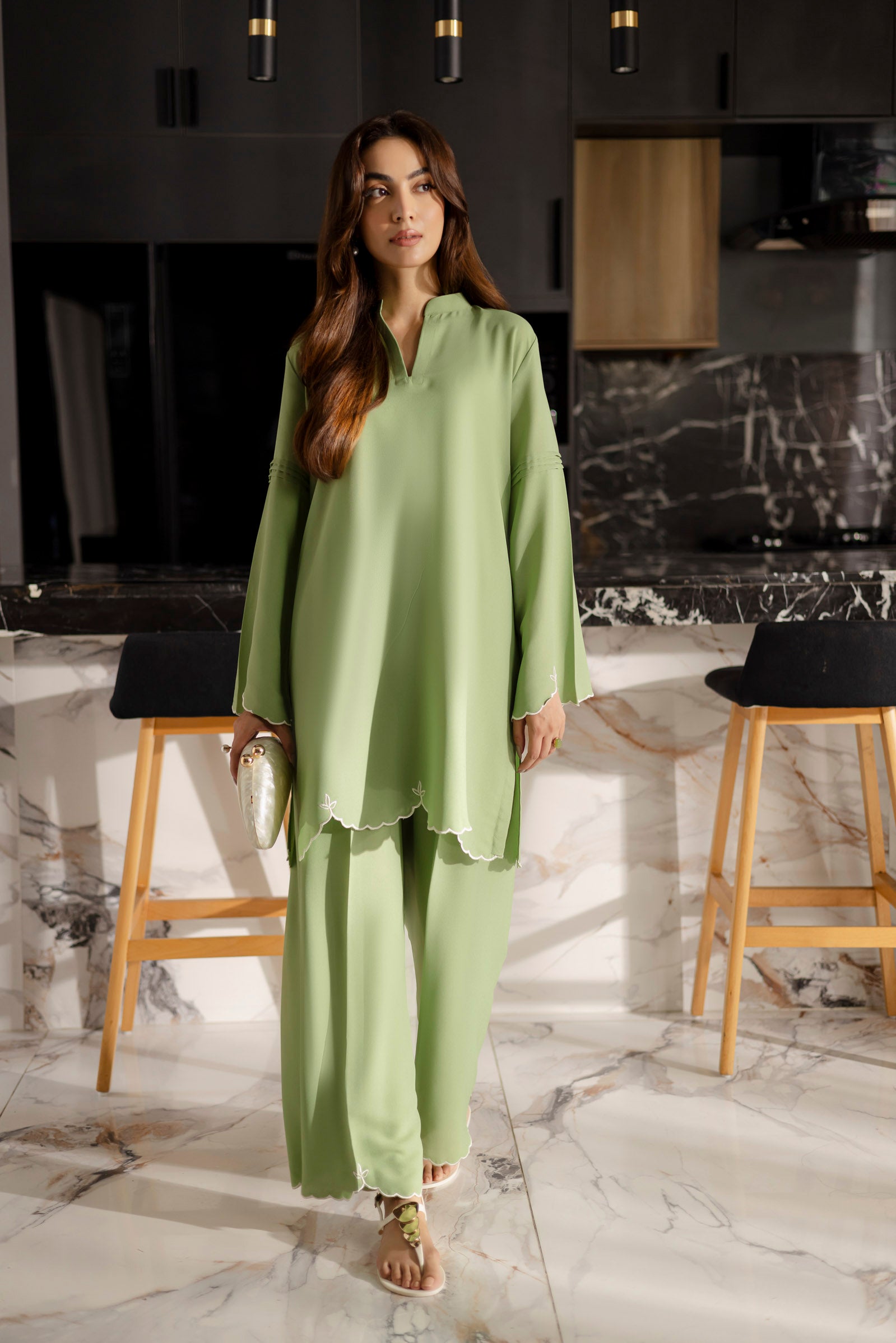 Embroidered Solid 2PC Dress - SP-04 Mint Green