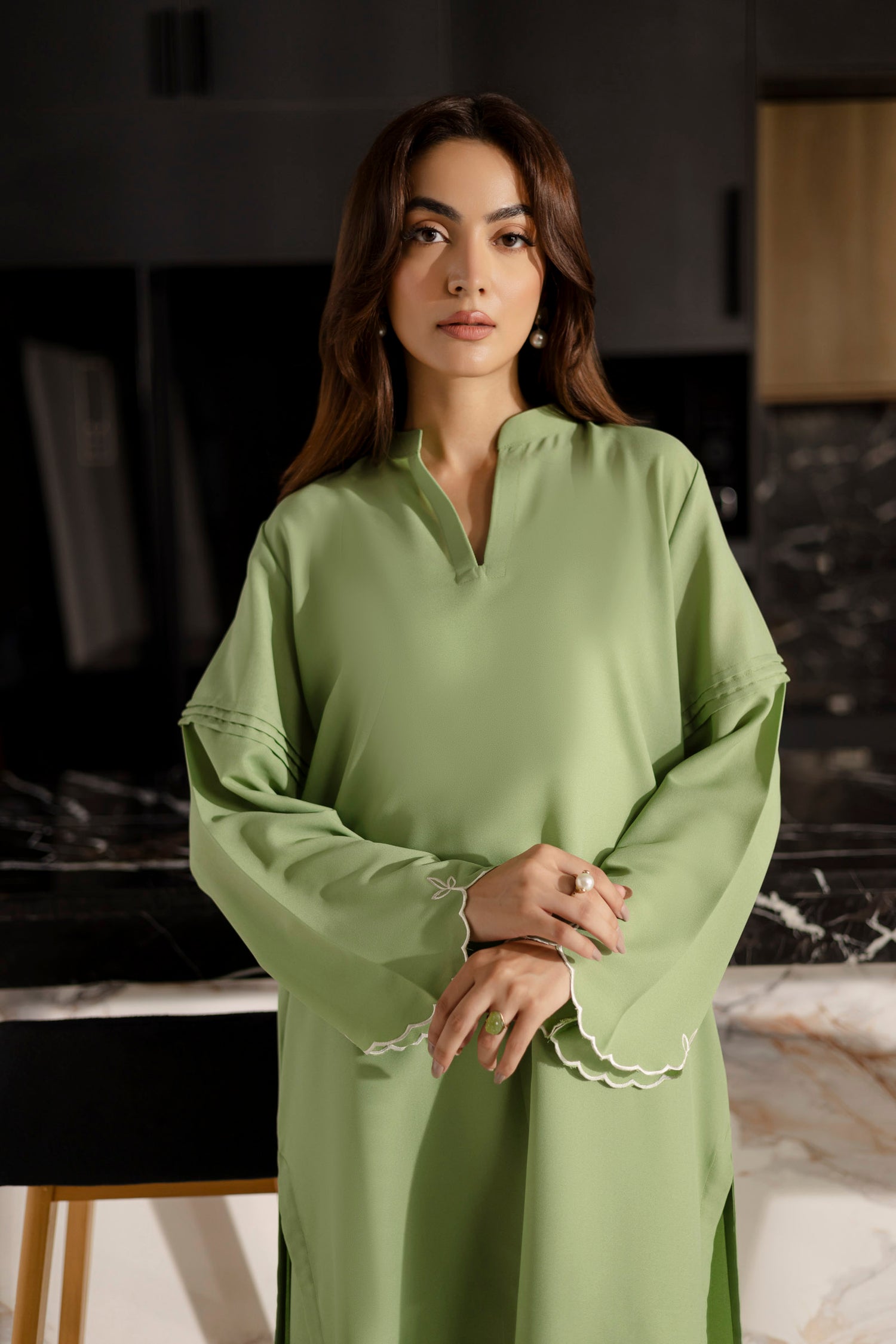 Embroidered Solid 2PC Dress - SP-04 Mint Green