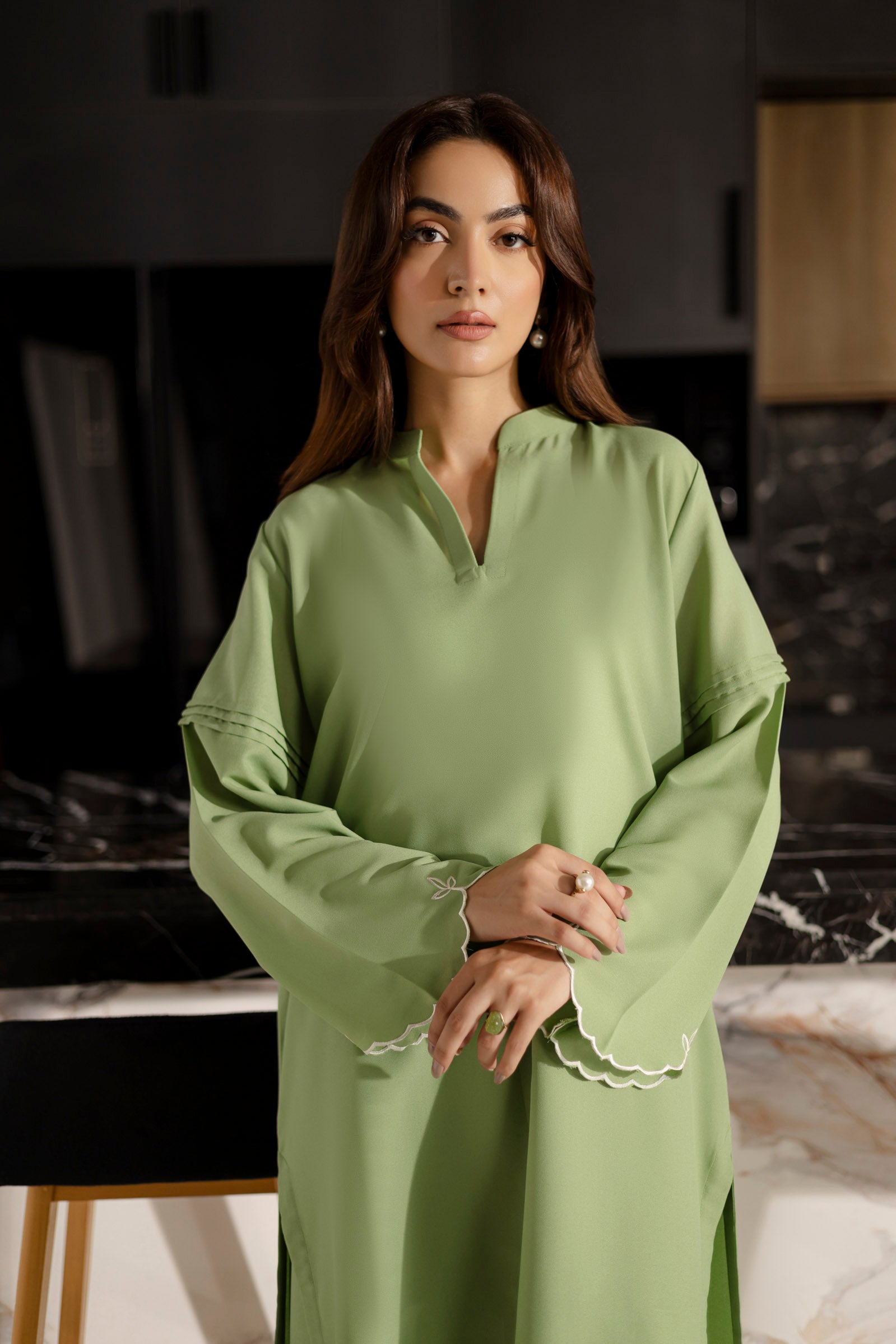 Embroidered Solid 2PC Dress - SP-04 Mint Green