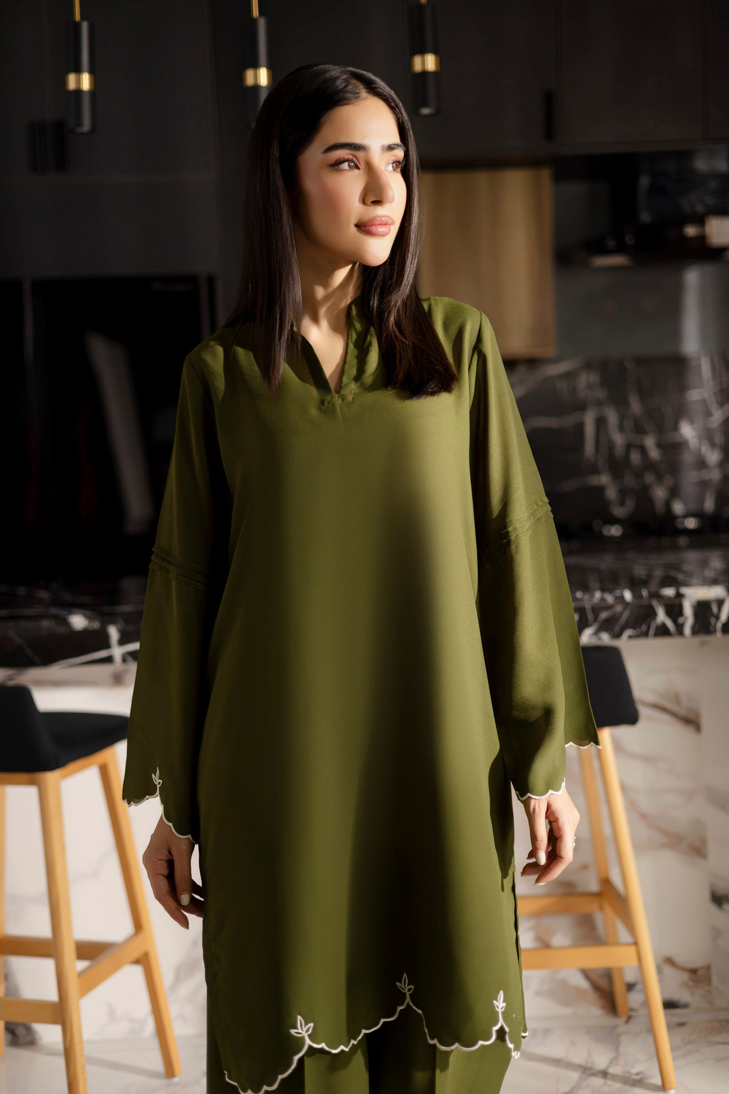 Embroidered Solid 2PC Dress - SP-04 Olive Green Silayi Pret Embroidered Solid 2PC Dress - SP-04 Olive Green Silayi Pret