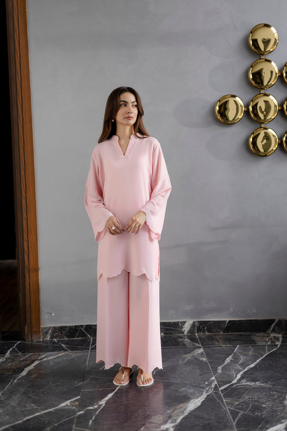 Embroidered Solid 2PC Dress - SP-04 Powder Pink