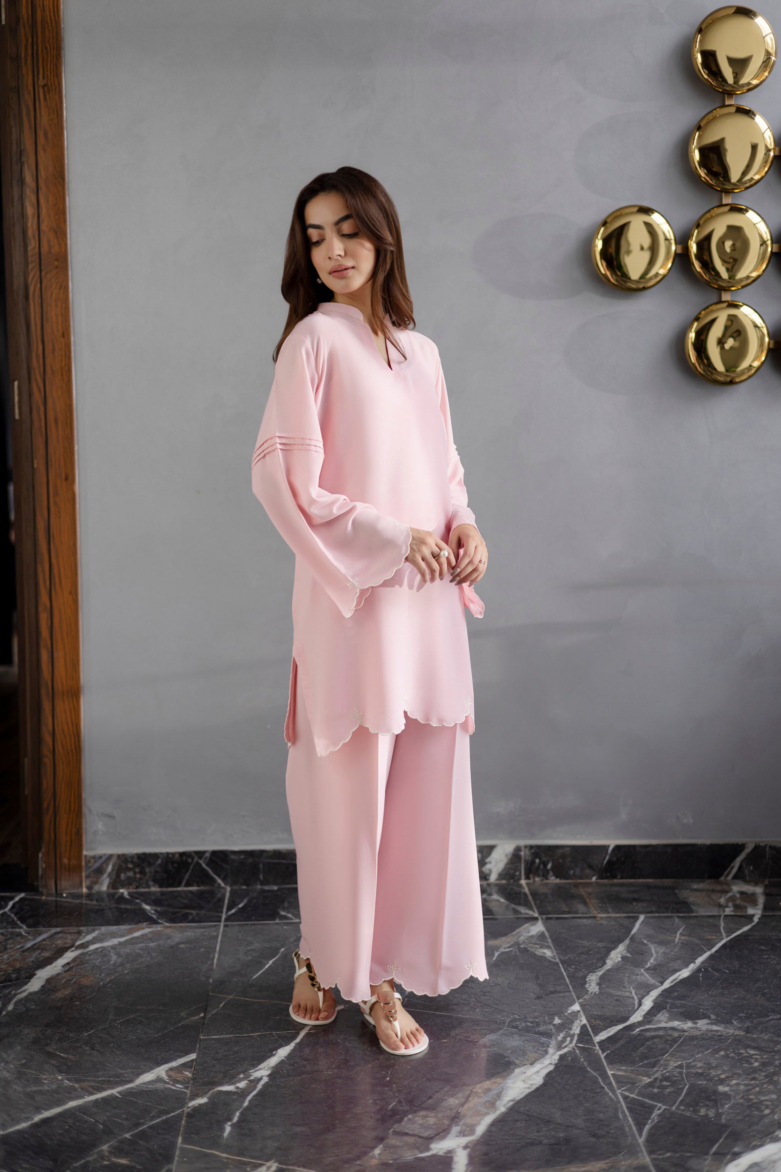 Embroidered Solid 2PC Dress - SP-04 Powder Pink