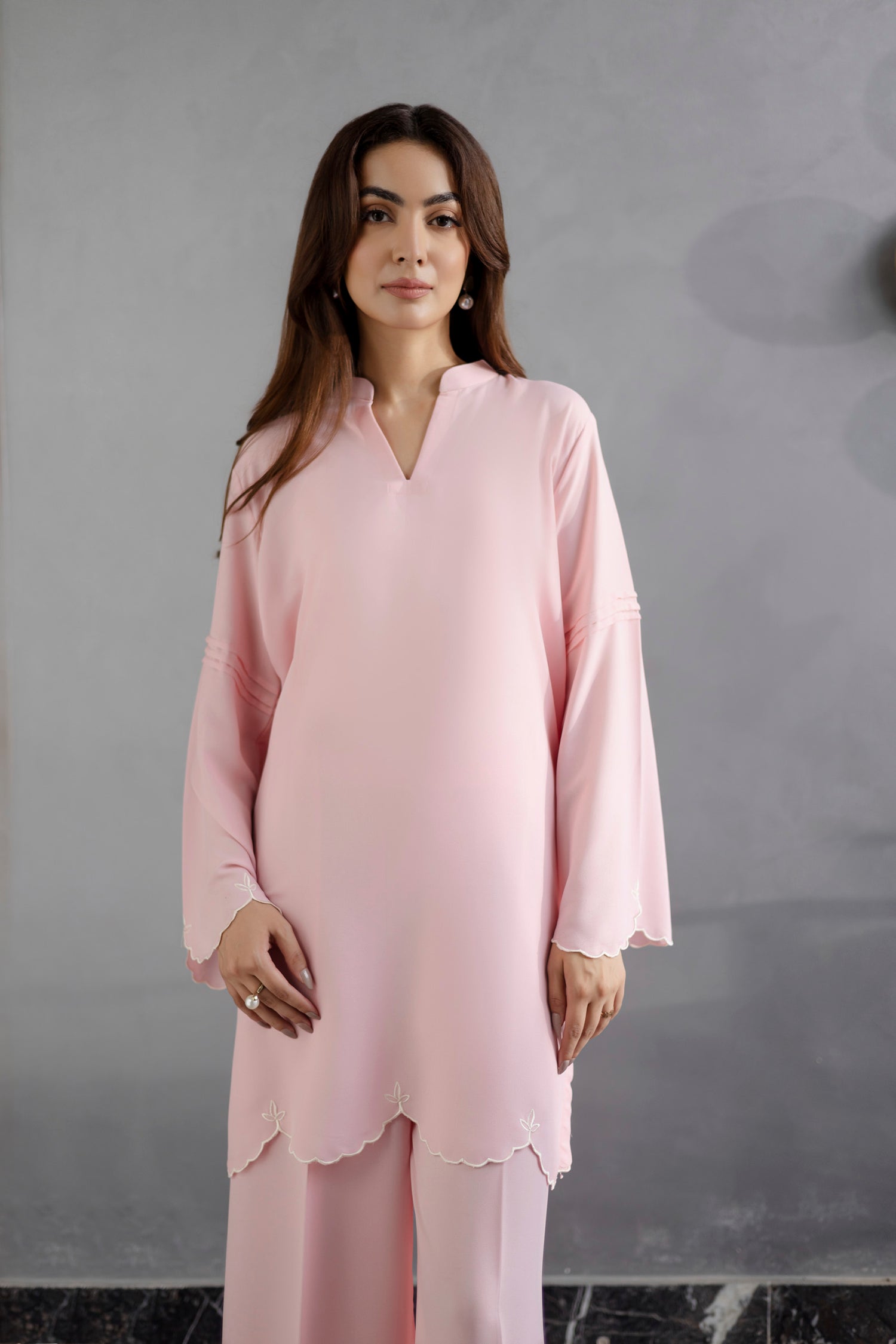 Embroidered Solid 2PC Dress - SP-04 Powder Pink