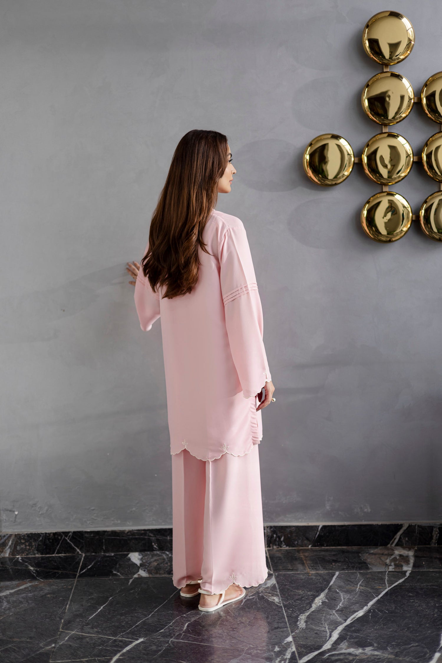 Embroidered Solid 2PC Dress - SP-04 Powder Pink