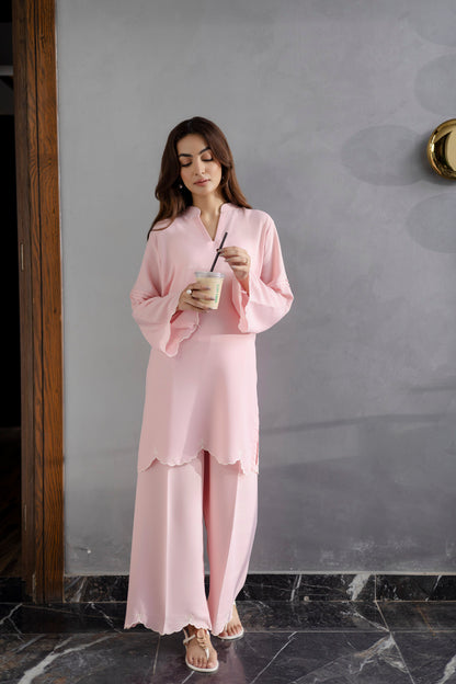 Embroidered Solid 2PC Dress - SP-04 Powder Pink