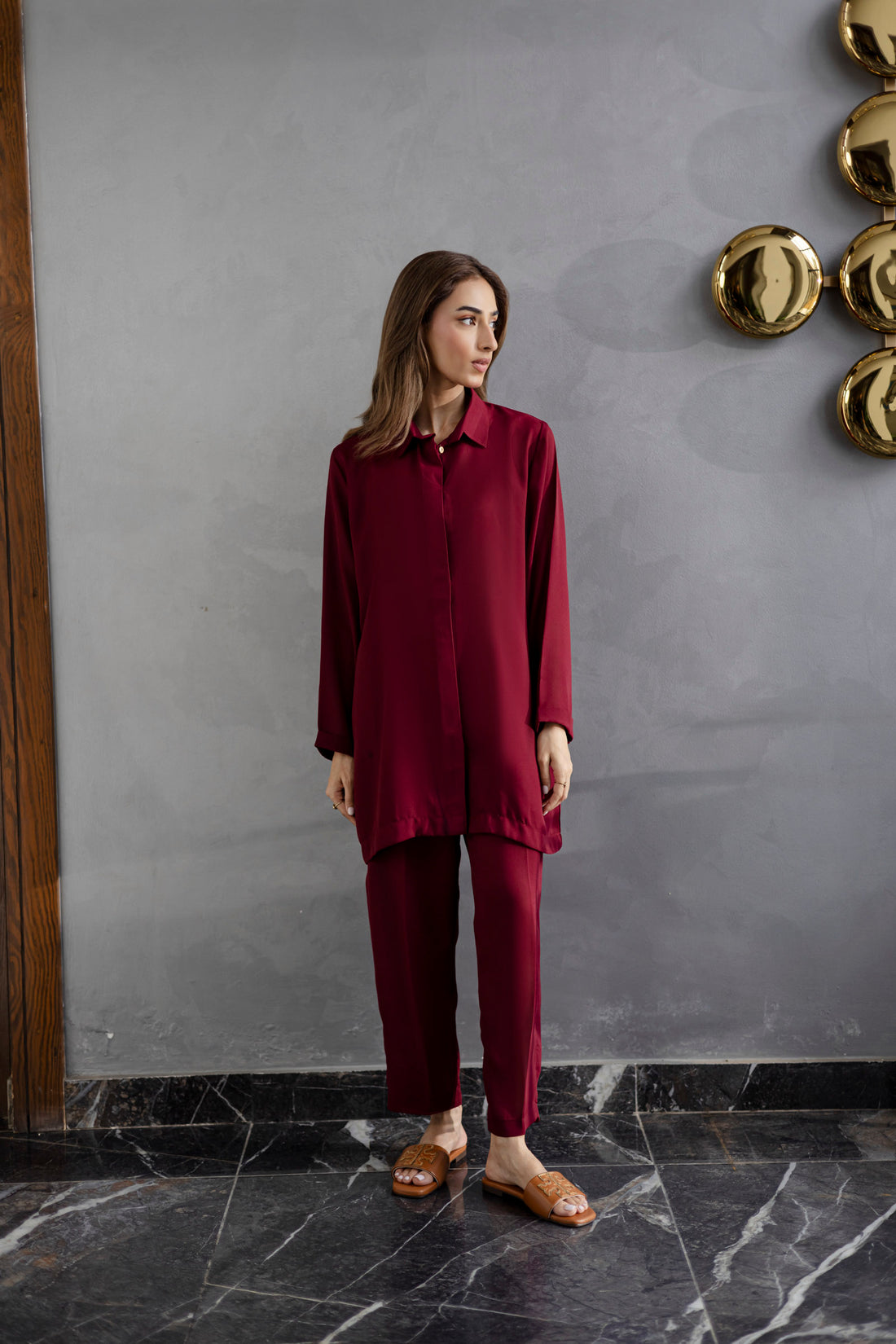 Solid 2PC Dress - SP-03 Wine