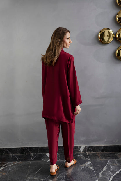 Solid 2PC Dress - SP-03 Wine